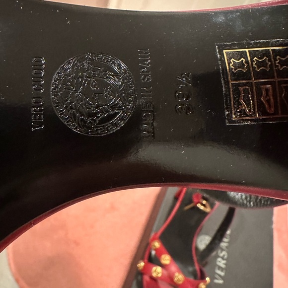 VERSACE SANDALS 👡 WOMEN LEATHER RED DARK RED - Picture 8 of 11